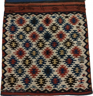 Kilim saddlebag, Qarabagh area, Central Transcaucasia, circa 1880, 64 x 160 cm (25 x 63 inches) Part of our current online exhibition
https://www.albertolevi.com/exhibitions/from-eurasia-with-love/

The infinite repeat pattern of hexagonal devices with a sawtooth outline  ...