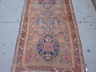 Antique Bidjar measuring 9.2 x 4.3 from late 19th century.Solid rug with general even wear.No dry or hard spots.One end guard border has unraveled and there is one old repair on the  ...