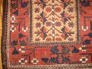 Antique Baluchi Rug circa 1900 , 5.4 x 2.7
The natural camel hair field displays a striped tree of life with fan shaped leaves on bent branches.The foundation is all wool with a  ...