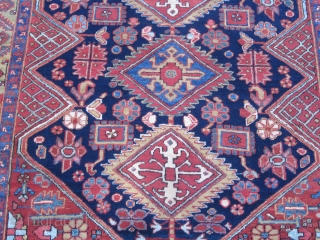 Square Heriz Scatter Rug,Early 20th Century , 5.9 x 5.2
A very unique scatter Heriz piece in squarish format.The rug has a very friendly and engaging character.Three serrated lozenges in the Karabagh style  ...