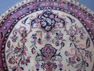 Fine Antique Round Kashan,Early 20th Century , 2.6 ft. diameter .The pile of this round scatter is either top quality domestic wool or is imported from Manchester,Britain.The craftsmanship is huge.The weaver has  ...