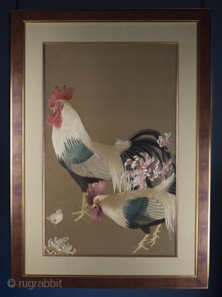 Exceptional Framed Meiji Embroidery

A large framed embroidery from Meiji Japan (1868 - 1912) featuring a family of hens amongst Peonies, the expert use of negative space making it reminiscent of the best Kacho-e woodblock prints.

An  ...