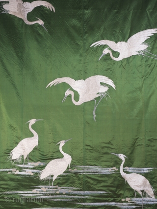 Large Green Japanese Silk Wall Hanging (212cm x 151 cm), 1870’s.

A lovely example, the deceptively simple composition of six cranes is elegant, beautifully balanced and boldly executed. The positioning of the cranes  ...