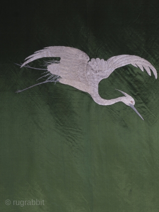 Large Green Japanese Silk Wall Hanging (212cm x 151 cm), 1870’s.

A lovely example, the deceptively simple composition of six cranes is elegant, beautifully balanced and boldly executed. The positioning of the cranes  ...