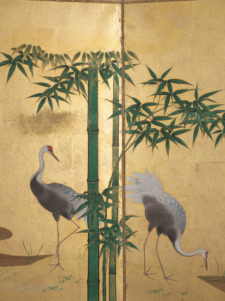Japanese Table Screen With Cranes And Minogame



Exceptionally fine Kano school Japanese Table Screen, known as a Ko-Byobu, dating to the early 19th century. Finely executed in bright mineral pigments on gold leaf  ...