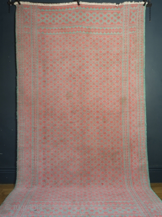 Mid Century Pink And Turquoise Yazd Zilu

275cm x 158cm, circa 1950

Exceptionally beautiful and bold colour combination on this flat-weave from the desert province of Yazd. The complex and highly skilled weaving technique  ...