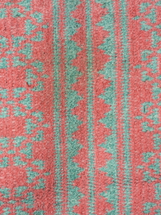 Mid Century Pink And Turquoise Yazd Zilu

275cm x 158cm, circa 1950

Exceptionally beautiful and bold colour combination on this flat-weave from the desert province of Yazd. The complex and highly skilled weaving technique  ...