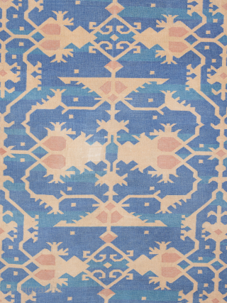 Fine Blue and Coral Dhurrie Rug


An exceptionally fine Indian cotton Dhurrie rug in blue and coral, with a highly unusual Lotto design* more commonly associated with early Turkish carpets. India, circa 1940. 275cm  ...