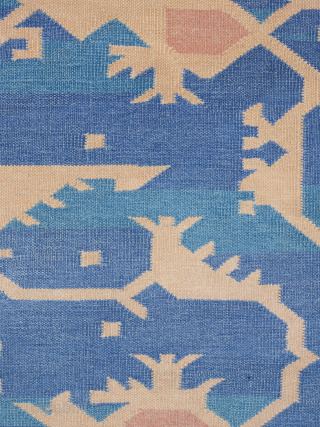 Fine Blue and Coral Dhurrie Rug


An exceptionally fine Indian cotton Dhurrie rug in blue and coral, with a highly unusual Lotto design* more commonly associated with early Turkish carpets. India, circa 1940. 275cm  ...