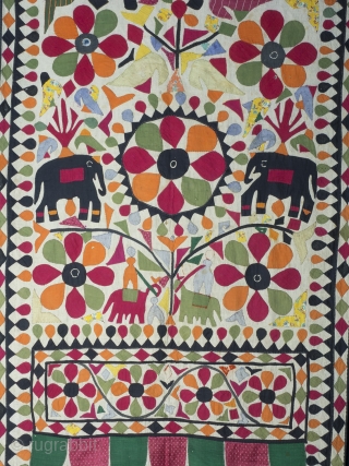 Cotton Quilt Cover With Applique, India, circa 1930. Handstitched applique, 104 x 183 cm (41 x 72 inches). Provenance: The Carol Summers Collection of Indian Folk Textiles.

Charming and delightful are two words  ...