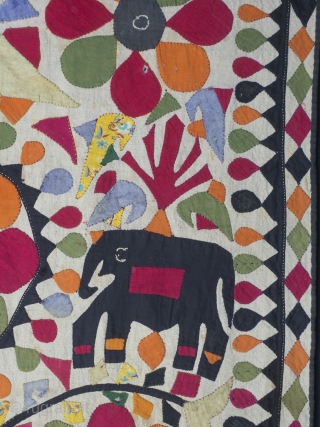 Cotton Quilt Cover With Applique, India, circa 1930. Handstitched applique, 104 x 183 cm (41 x 72 inches). Provenance: The Carol Summers Collection of Indian Folk Textiles.

Charming and delightful are two words  ...