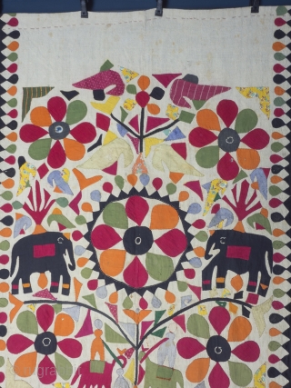 Cotton Quilt Cover With Applique, India, circa 1930. Handstitched applique, 104 x 183 cm (41 x 72 inches). Provenance: The Carol Summers Collection of Indian Folk Textiles.

Charming and delightful are two words  ...