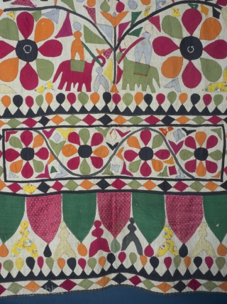 Cotton Quilt Cover With Applique, India, circa 1930. Handstitched applique, 104 x 183 cm (41 x 72 inches). Provenance: The Carol Summers Collection of Indian Folk Textiles.

Charming and delightful are two words  ...