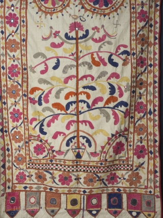 Embroidered Quilt Cover, India circa 1930’s/40’s, probably Gujurati. Handwoven cotton base with silk embroidery and mirrors. 97 x 168 cm (38 x 66 inches). Provenance: The Carol Summers Collection of Indian Folk  ...