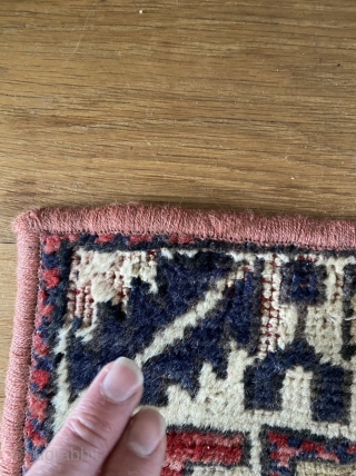 Small Anatolian Kozak rug (thanks John Bakti) with deep natural colors and glossy wool. Three humanoid figures in the border (1 in upper, two in lower). Tribal pattern (similar examples have been  ...