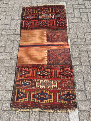 Luri double khorjin, pile weave with sumakh and kilim. Excellent colors, deep yellow, best wool and full pile. Seams undone; the bridge has not been removed as in so many younger examples,  ...