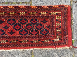 Large Turkmen Shemle gul jollar (Saryk?). Gorgeous colors, full pile, nip at the left hand corner. 19th century, my feeling is last third (around 1870). Good signs of tribal use (sagging in  ...