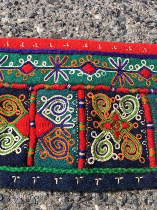 Finest Lakai embroidery, felt belt, size 48 x 3.5 inch (122 x 9 cm). This was bought by my grandmother in The Hague in the 1930's, and dates first quarter 20th century.  ...