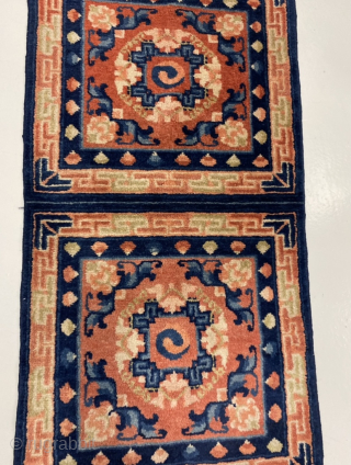 Double Tibetan mat, late 19th century, excellent condition. Original cloth binding still intact, so as intended, not cut by an unscrupulous dealer. Attractive tonal difference between upper and lower seat. 120 x  ...