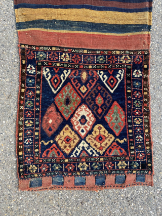 Jaff with excellent colors, wool and drawing. Especially the drawing. Free, inspired, educational. You can see the weaver progress. The bottom part is wonky, the top nears perfection. Colors and wool are  ...