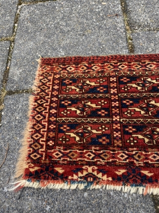 Small Tekke kap mid 19th century. Camel hair weft, goat hair warp. Very good drawing, interesting border set, especially on the top and strong elem. Excellent colors, strong yellow. Very fine weave,  ...