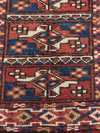 Small Tekke kap mid 19th century. Camel hair weft, goat hair warp. Very good drawing, interesting border set, especially on the top and strong elem. Excellent colors, strong yellow. Very fine weave,  ...