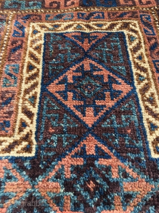 Antique Kordi Baluch prayer rug. Soft wool, nice old colors, still fresh. As found. Very supple handle because of typical Kordi double wefts. Excellent condition, original selve-edges and kilim ends. Happy little  ...