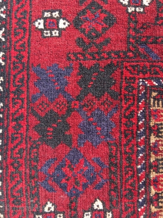 Baluch camel hair rug with boteh pattern, usually reserved for prayer rugs. Full pile, pristine condition. Best natural colors (also the purple), crisp and well proportioned drawing, jewel of a rug. Size  ...