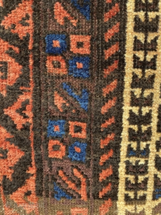 Baluch prayer rug. Real camel wool. Yellow is from willow bark. Size 56.7 x 31.5 inch (144 x 80 cm). You can reach me at alexanderbakker@flairforflavor.com, as the RR mailing system seems  ...