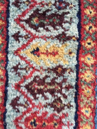 Afshar masnad in classical Kirman pattern with unsurpassed cypres border. Best colors and softest wool. Professionally hand washed. 2nd half 19th century, wool on wool. Original selvedges. Corrosion in the red /  ...