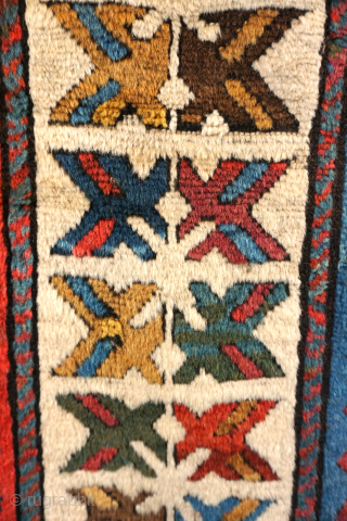 Shahsavan rug with gorgeous red empty red field (met hane, inspired by Talish rugs). Perfect condition. Unique border; the white elements form crosses. Best colors and unsurpassed Shahsavan wool. Size 219 x  ...