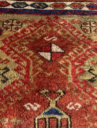 Anatolian prayer rug, 19th century. Intriguing mix of totemic animism and Islamic iconography. Glorious colors and wool. Good condition. Size 58.3 x 33.5 inch (148 x 85 cm). You may contact me  ...
