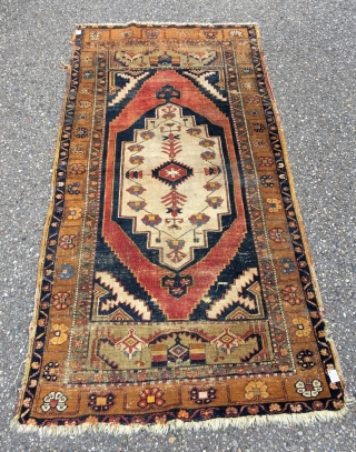 Older than most Anatolian Yahyali. Good colors and spacious design, very nice natural white, supple and finely knotted. As found, will benefit from a wash. Size 86.6 x 42.5 inch (220 x  ...