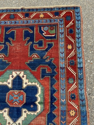 Kazak with wonderful colors in very good condition. Azadi identifies this typical pattern as Kabala Shirvan. Vibrant flowing piece, surpassing later, stiffer examples and the drawing of the medallion is appealingly asymmetrical.  ...