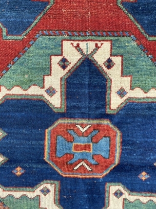 Kazak with wonderful colors in very good condition. Azadi identifies this typical pattern as Kabala Shirvan. Vibrant flowing piece, surpassing later, stiffer examples and the drawing of the medallion is appealingly asymmetrical.  ...