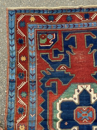 Kazak with wonderful colors in very good condition. Azadi identifies this typical pattern as Kabala Shirvan. Vibrant flowing piece, surpassing later, stiffer examples and the drawing of the medallion is appealingly asymmetrical.  ...