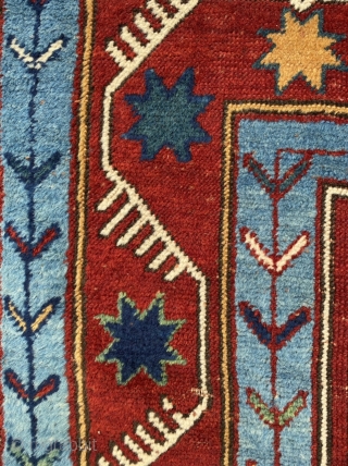 Kazak with wonderful colors in very good condition. Azadi identifies this typical pattern as Kabala Shirvan. Vibrant flowing piece, surpassing later, stiffer examples and the drawing of the medallion is appealingly asymmetrical.  ...