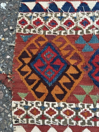 Malatya kilim, nice and old, first half 19th century. Excellent colors, many interesting details in the free flowing drawing. White is cotton. Some wear, good condition for the age. Size 141.3 x  ...