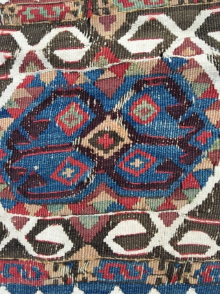 Malatya kilim, nice and old, first half 19th century. Excellent colors, many interesting details in the free flowing drawing. White is cotton. Some wear, good condition for the age. Size 141.3 x  ...