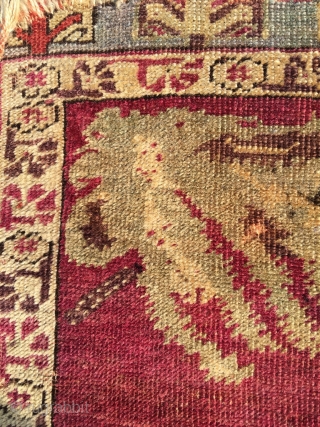 First half 19th century Kirsehir yastik. Oblong orientation of the design, as a cushion front, not a wall hanging. Refined and irregular drawing, still reminiscent of the great Ushak era, before standardization  ...