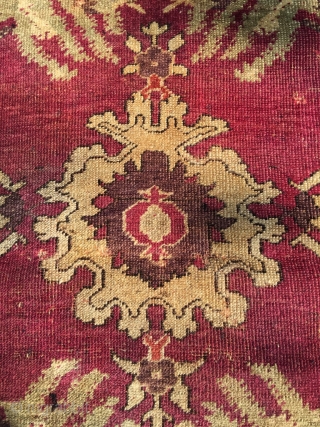 First half 19th century Kirsehir yastik. Oblong orientation of the design, as a cushion front, not a wall hanging. Refined and irregular drawing, still reminiscent of the great Ushak era, before standardization  ...