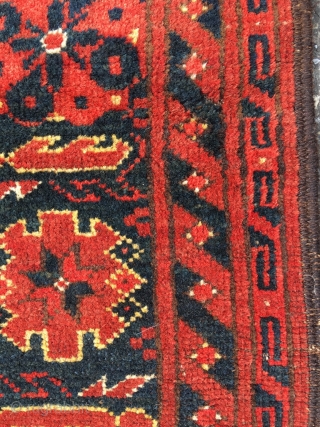 Unusual tribal Ersari main rug with Mina Khani pattern. This pattern is usually reserved for chuvals, including some extremely large ones (if those wouldn't have had attached kilim backs, they'd have counted  ...