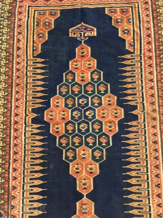 Bakhtiari shushtar kilim (sofreh), second half 19th century. Natural camel wool, threadlike warps. These kilims were ceremonial items; Tanavoli suggests they were used as sofrehs and they have also been known to  ...