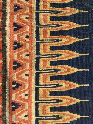 Bakhtiari shushtar kilim (sofreh), second half 19th century. Natural camel wool, threadlike warps. These kilims were ceremonial items; Tanavoli suggests they were used as sofrehs and they have also been known to  ...