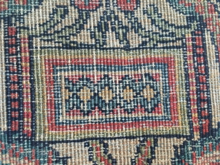 Sweet Kirman all silk mat, possibly started out as a chanteh given the wear on the lower side, suggesting it has been folded. Childlike drawing, could have been the treasured possession of  ...
