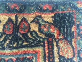 Sweet Kirman all silk mat, possibly started out as a chanteh given the wear on the lower side, suggesting it has been folded. Childlike drawing, could have been the treasured possession of  ...