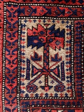 Baluch Prayer Rug.

From the hand of a skilled weaver, a beautifully realized tree rug.

Circa Last quarter of the 19th century.

Fine wool and color.

185x88cm. (6'1"x2'10.5")

Demerits: low pile, repairs and patching.

Formerly in the collection  ...