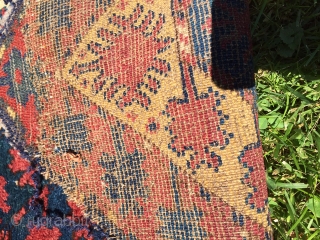 	Early Interesting Beshir rug fragment with nice design and offset knotting size 51'x54'                    