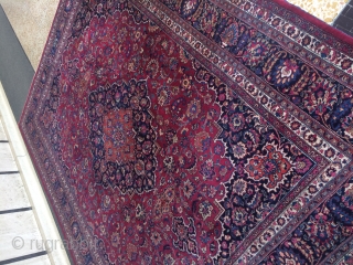 Antique Mashhad persian handmade handknotted rug ,%100 pure wool in excellent condition ,13.6 feet by 9.10 feet or 412 cm by 300 cm .this rug signed by weaver .handknotted made in iran  ...