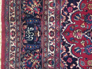 Antique Mashhad persian handmade handknotted rug ,%100 pure wool in excellent condition ,13.6 feet by 9.10 feet or 412 cm by 300 cm .this rug signed by weaver .handknotted made in iran  ...